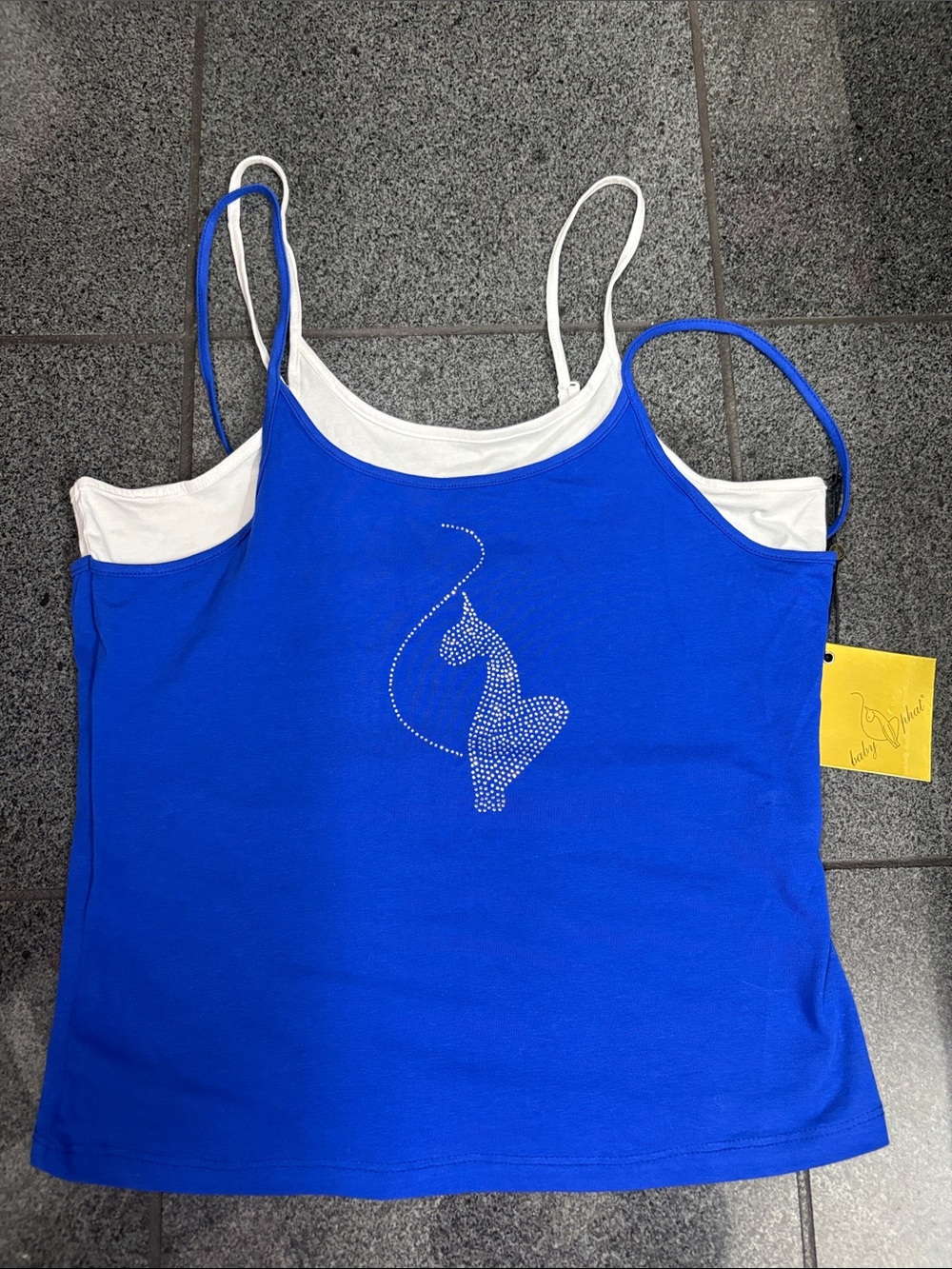 Baby Phat Royal Blue and White Rhinestone Cat Layered Camisole